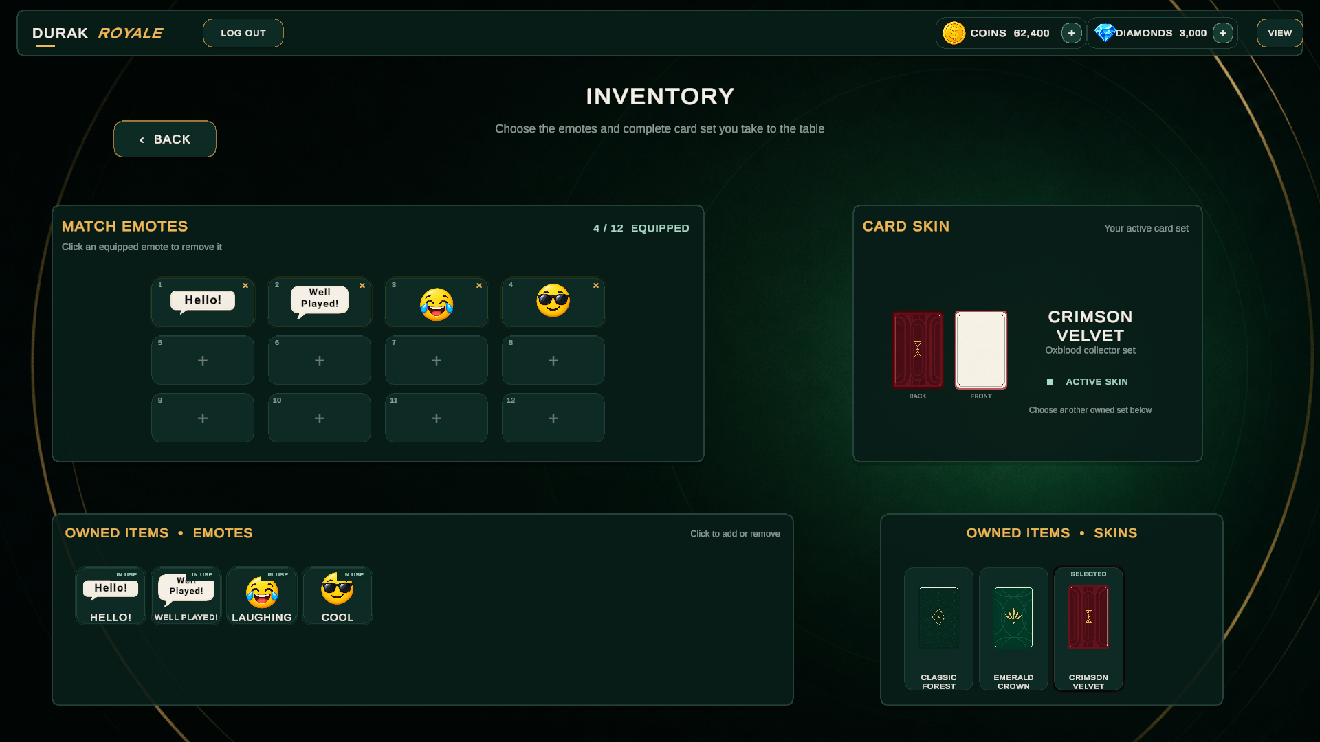 Durak Royale card inventory