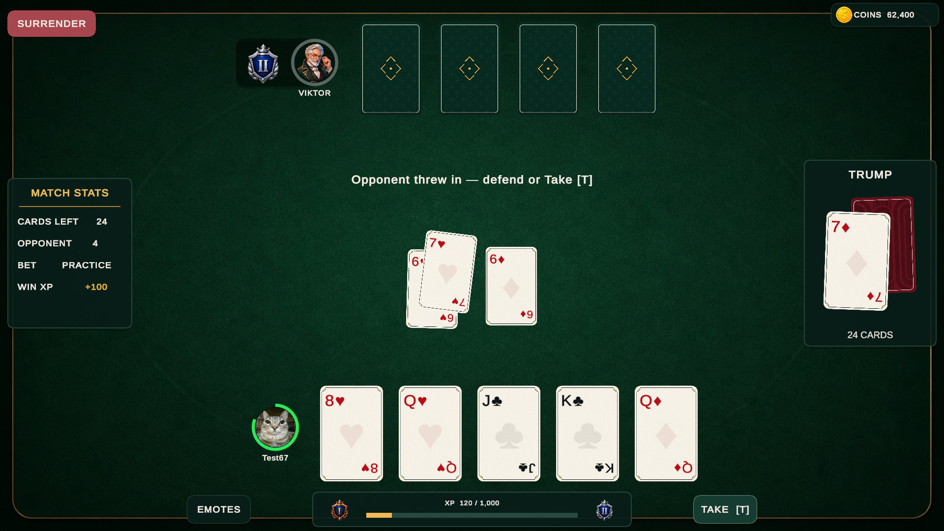 A Durak Royale match in progress